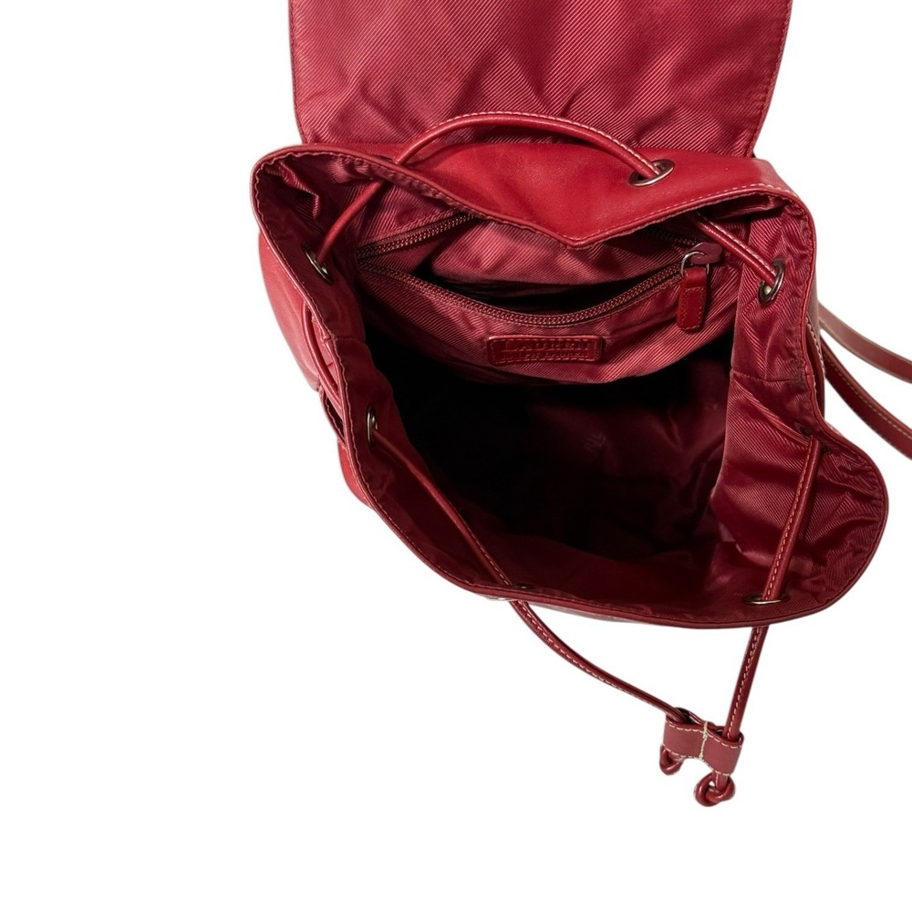 Lauren Ralph Lauren Red Backpack Shoulder Soft Leather Bag Pockets Adjustable - Picture 11 of 12